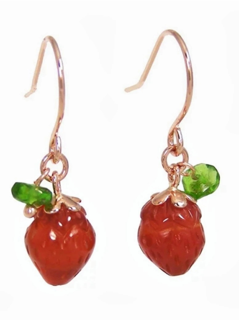 10K Solid Rose Gold Strawberry Dangle Earrings Made in Japan (Pair)